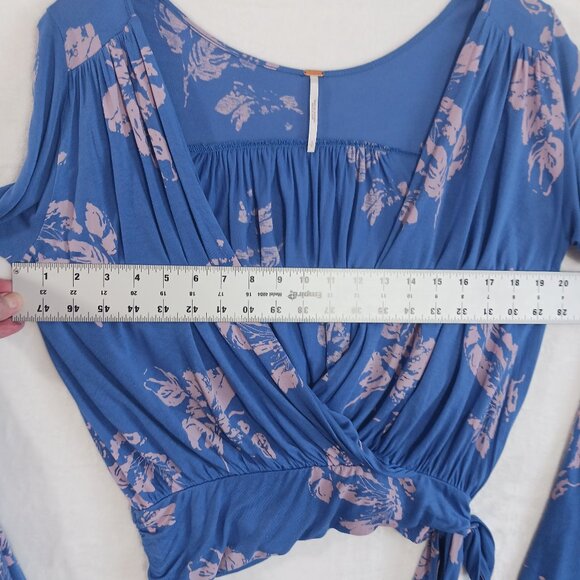 Free People, Small, Fiona, Blue, Long Sleeve, Boho Style, Surplice, Tie Waist - Picture 12 of 16